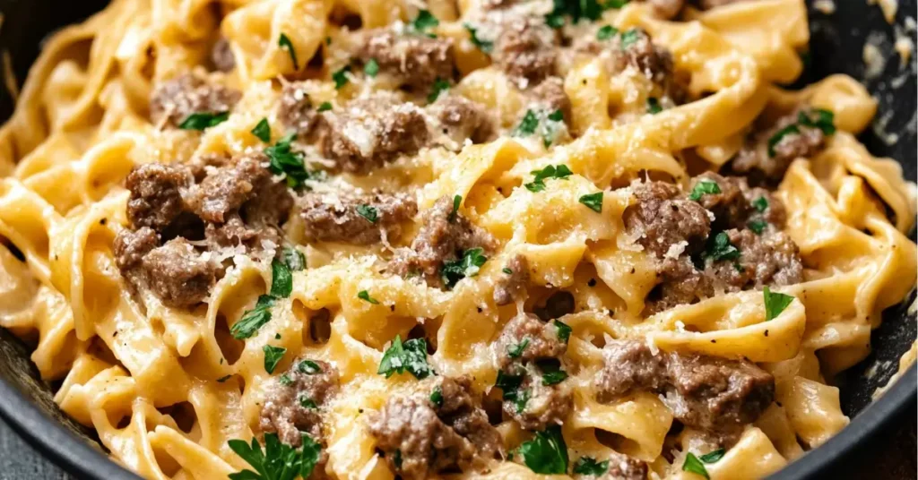 One-Pot Creamy Beef and Garlic Butter Pasta