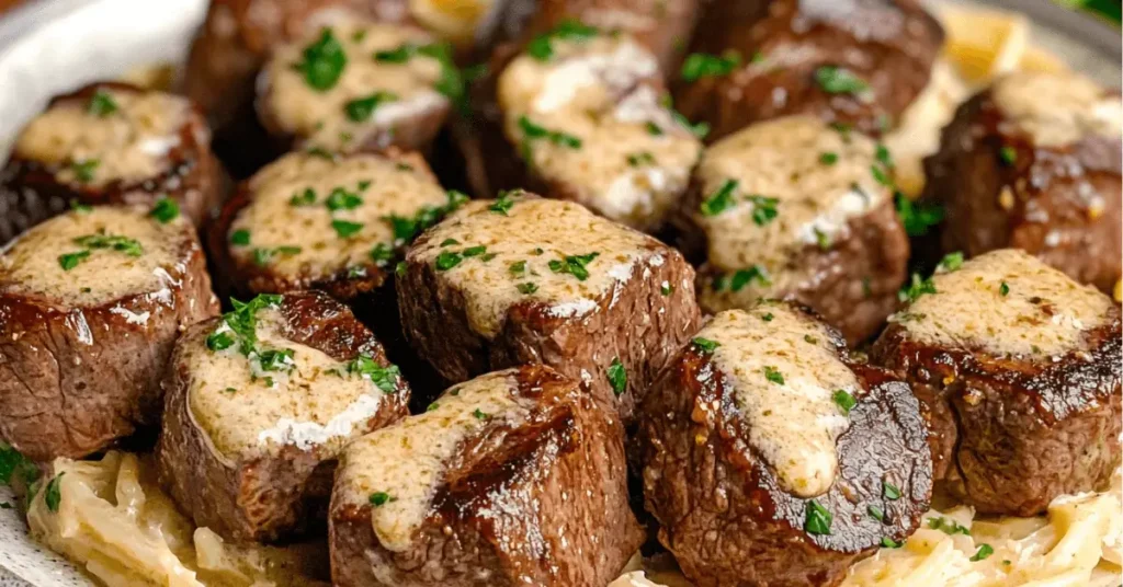 Make Garlic Butter Steak Bites with Creamy Parmesan Pasta