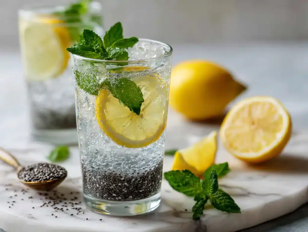 chia seeds recipe water with lemon on kitchen counter