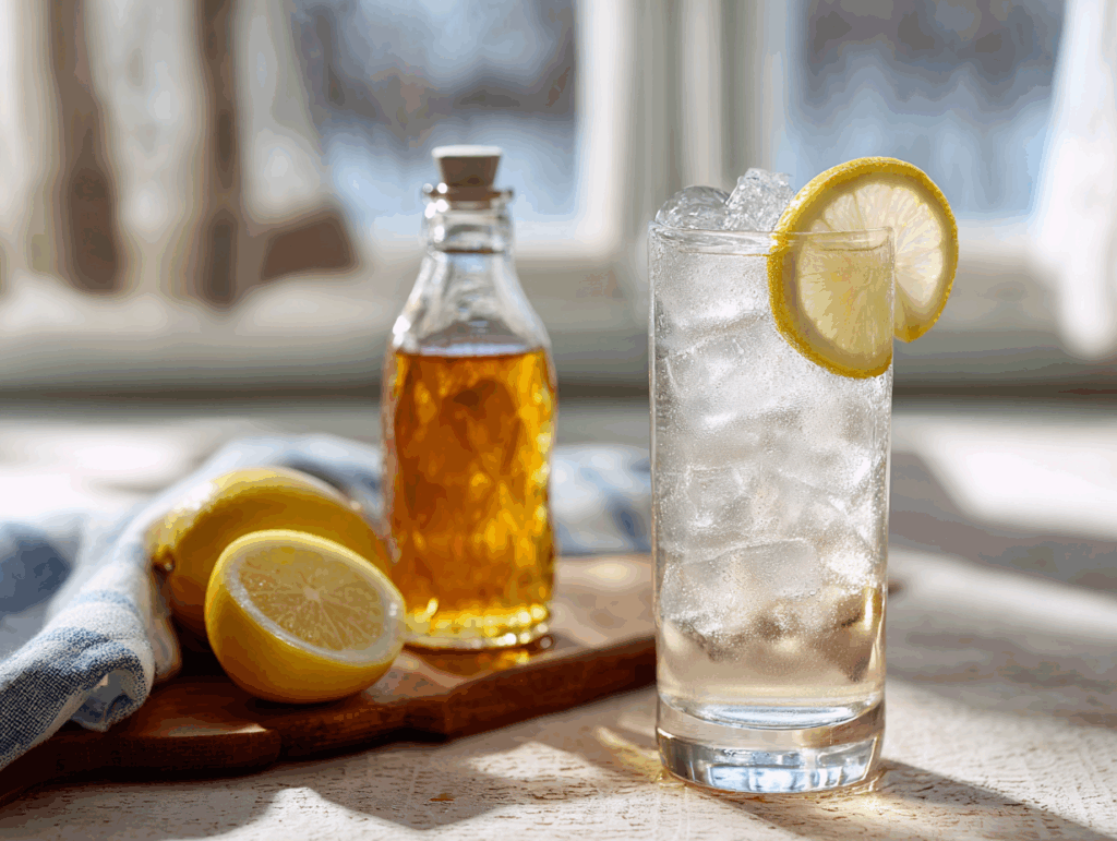 served ice water hack recipe in glass with mint