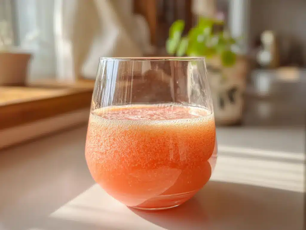 Close-up of Japanese pink salt recipe on a plate, eye-level view, photographed in a home kitchen with natural lighting and clean background