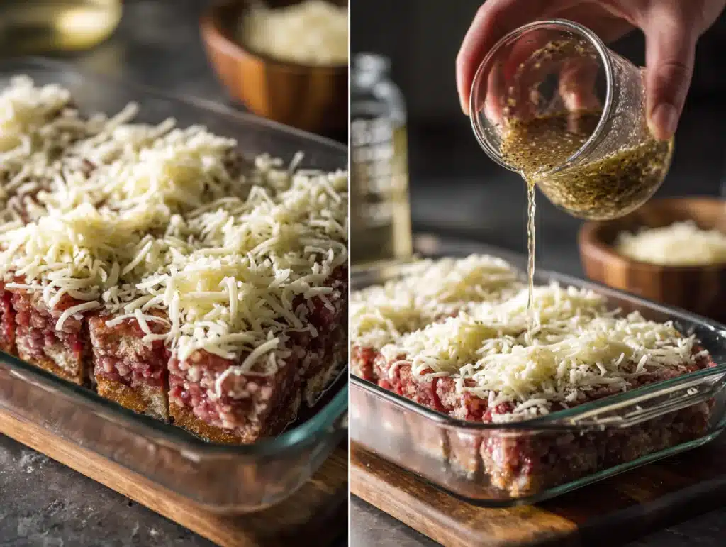 Layering ingredients in a Reuben bake dish