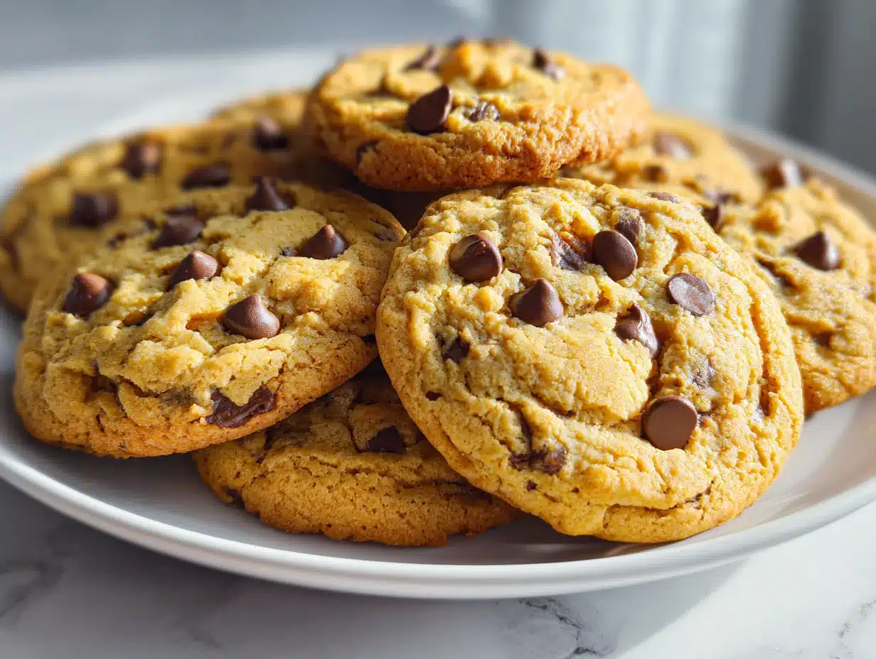 Close-up photo of cake mix cookies on a plate in a home kitchen, natural lighting, clean background, iPhone 15 Pro style, eye-level side view.