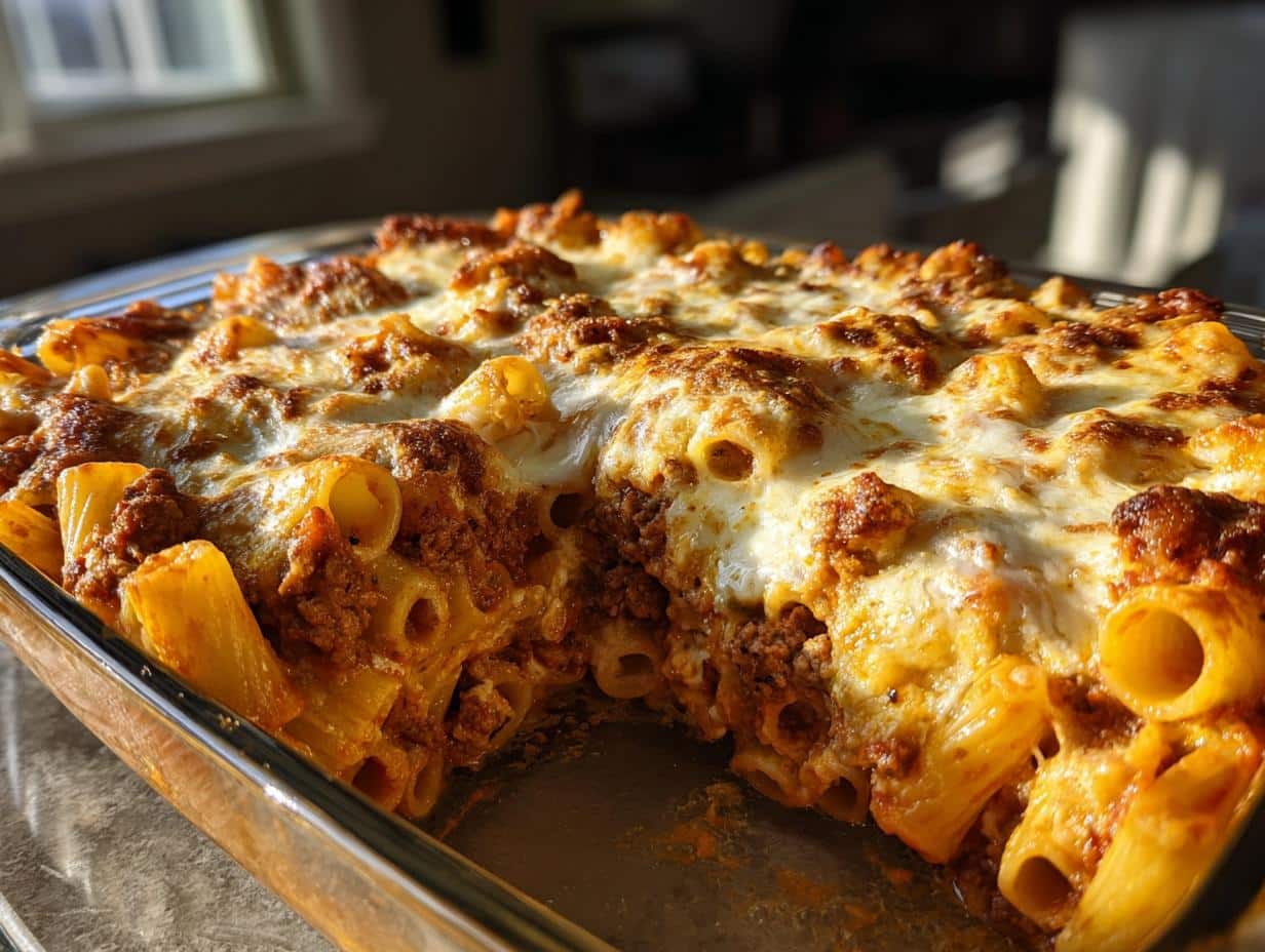 Cheesy Beef Rigatoni Bake
