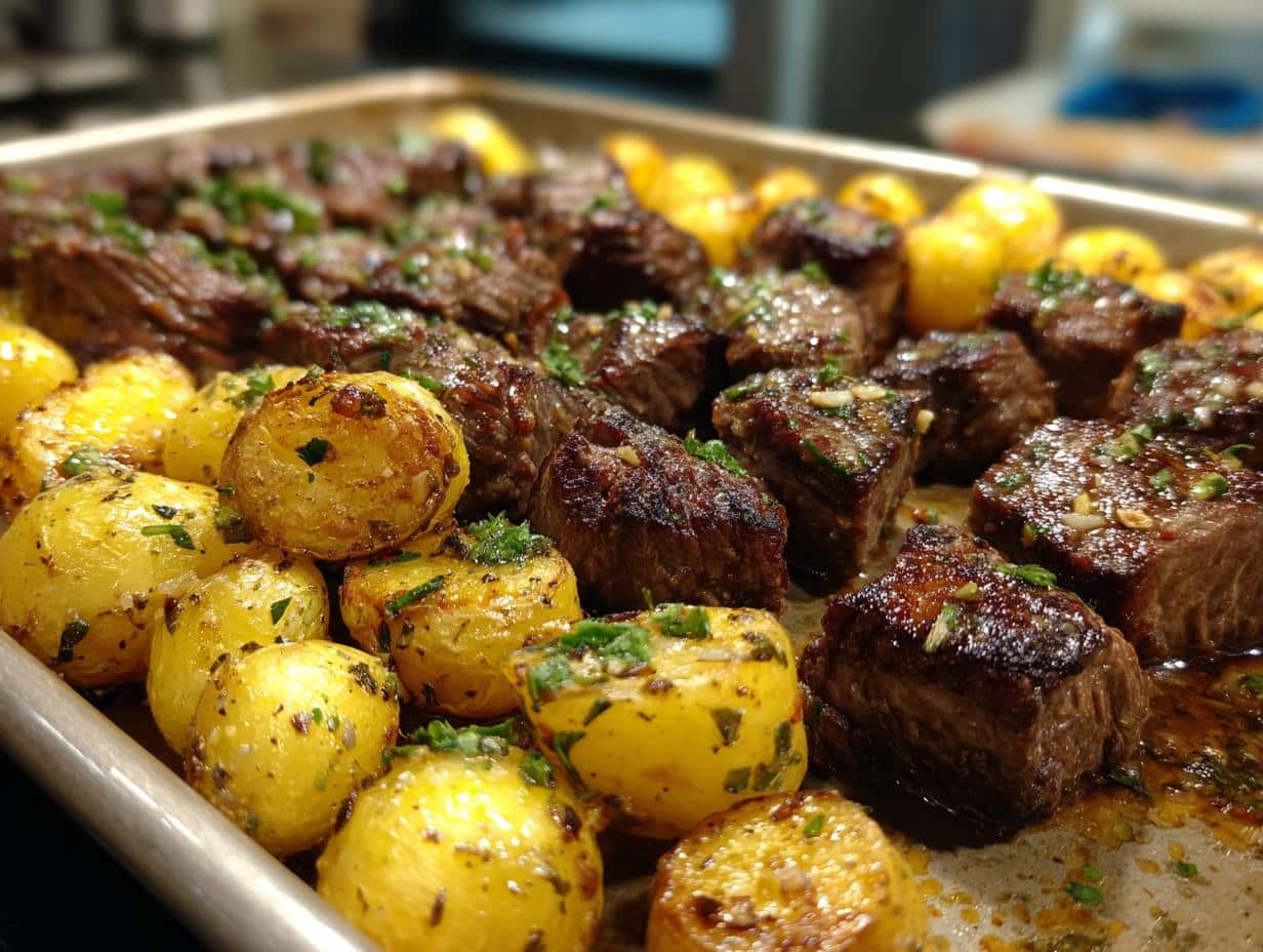 High Protein Garlic Butter Beef Bites & Potatoes