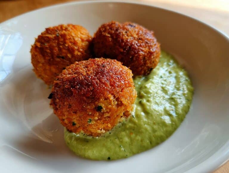 Salmon Balls with Creamy Avocado Sauce