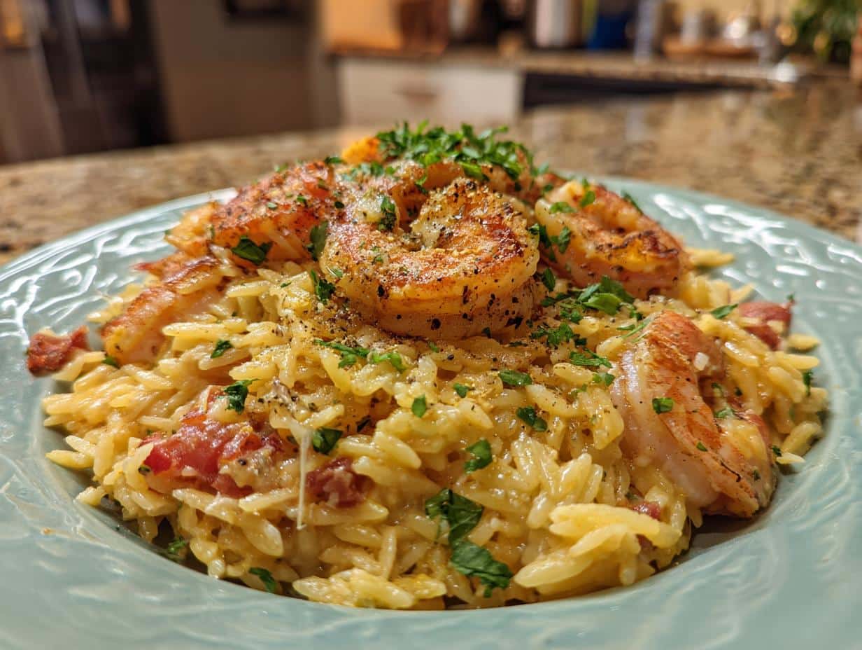 One Pan Parmesan Orzo with Shrimp